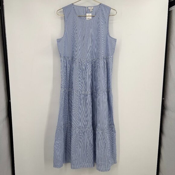 J.Crew Blue White Striped Sleeveless Tiered Midi Dress Women's Size 12 NWT - Picture 1 of 11